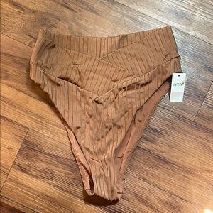 Aerie Brown Ribbed Cheeky Bikini Bottom